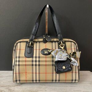 BURBERRY Nova Check Canvas Leather Boston Bag 💼